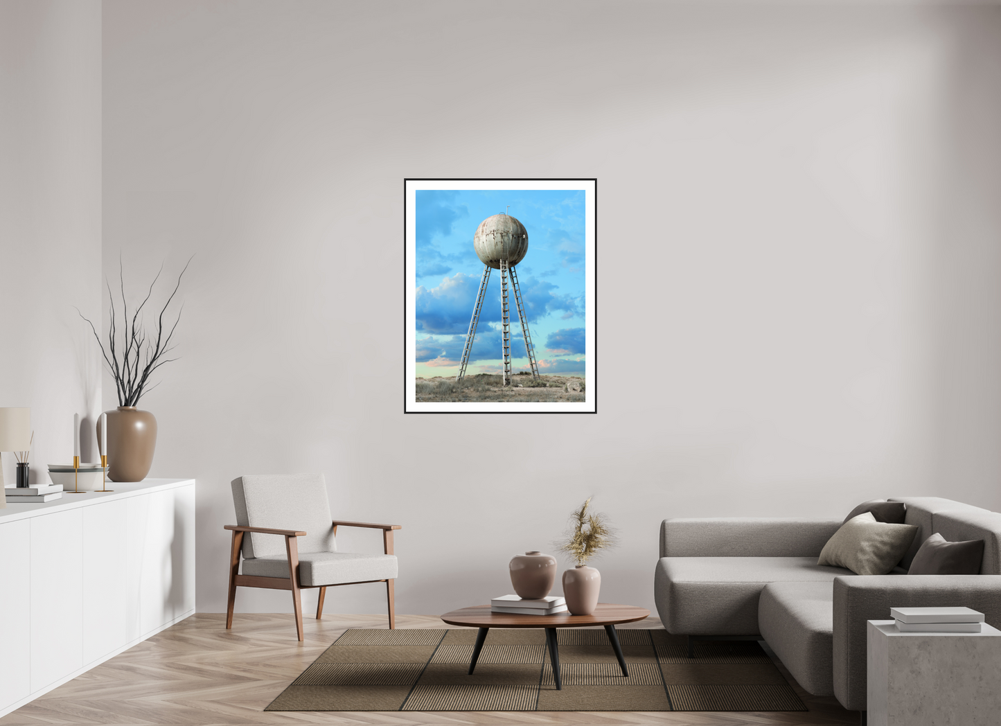 35 x 43.7″, Black Matte Frame Spherical Water Tower - Mexico