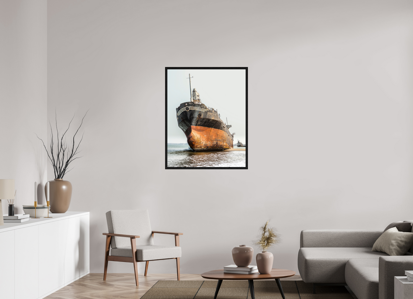 31 x 38.7″, Floater Frame Grounded Ship Angola