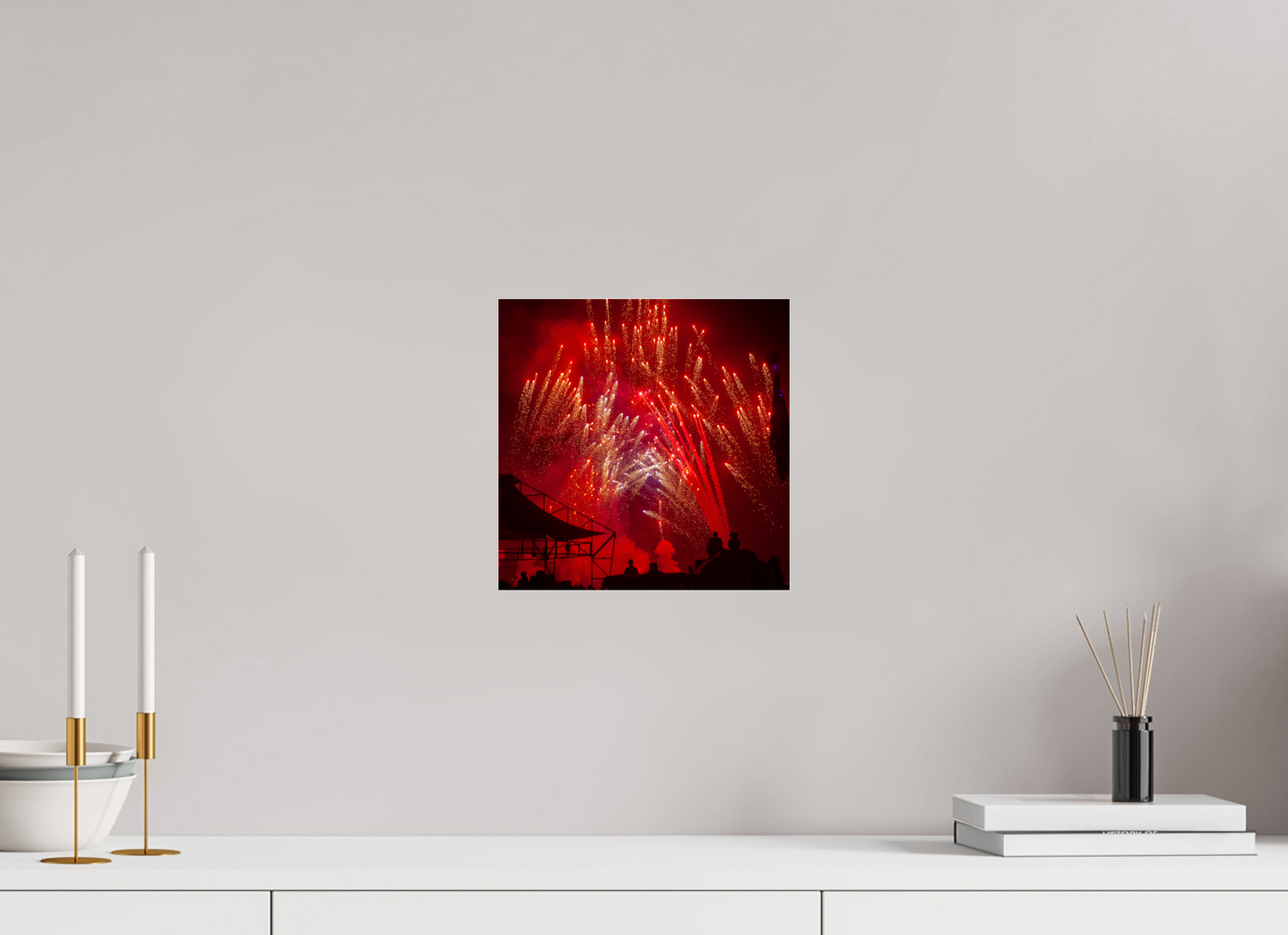 10 x 10″, Frameless Acrylic Glass Burning Man - Red Fireworks