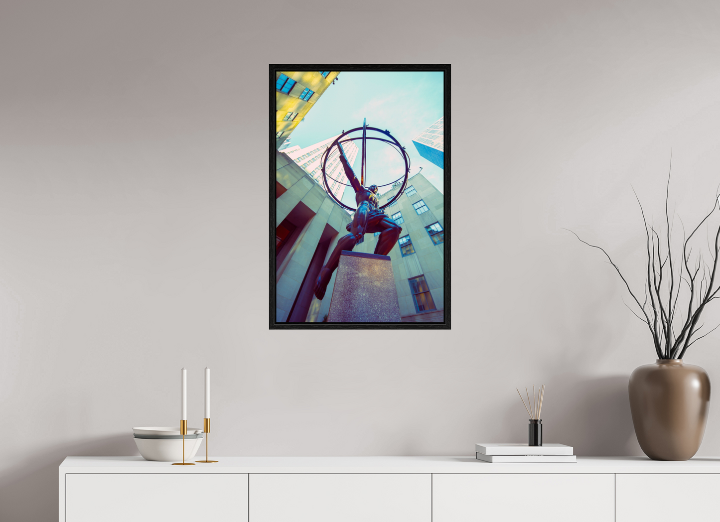 20 x 30″, Floater Frame Atlas Statue, NY
