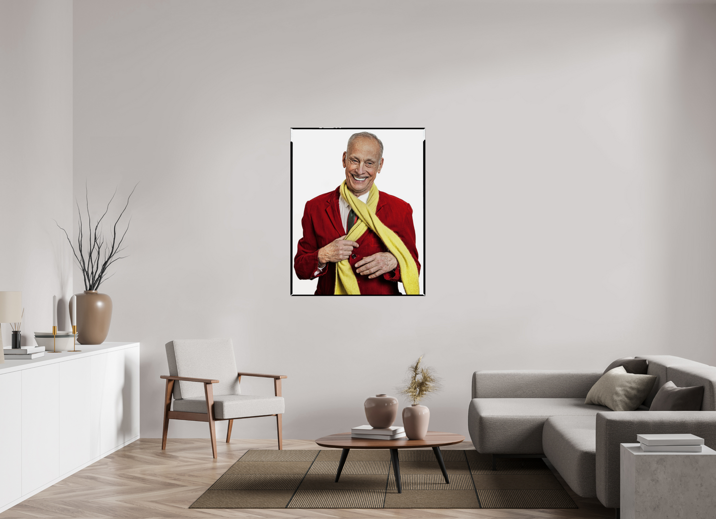 39 x 48.7″, Frameless Acrylic Glass Director John Waters in Red Jacket