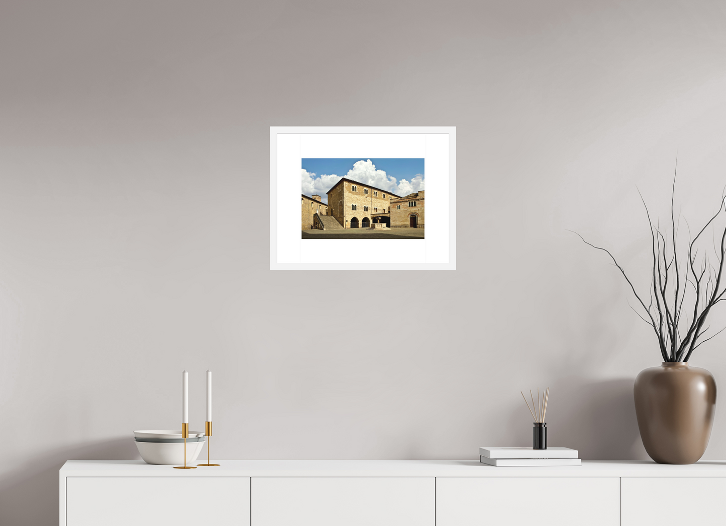 15 x 10″, Solid 0.8" White Wood Frame With 3" Natural White Passe-Partout with Museum Glass Romanesque Church of San Silvestro