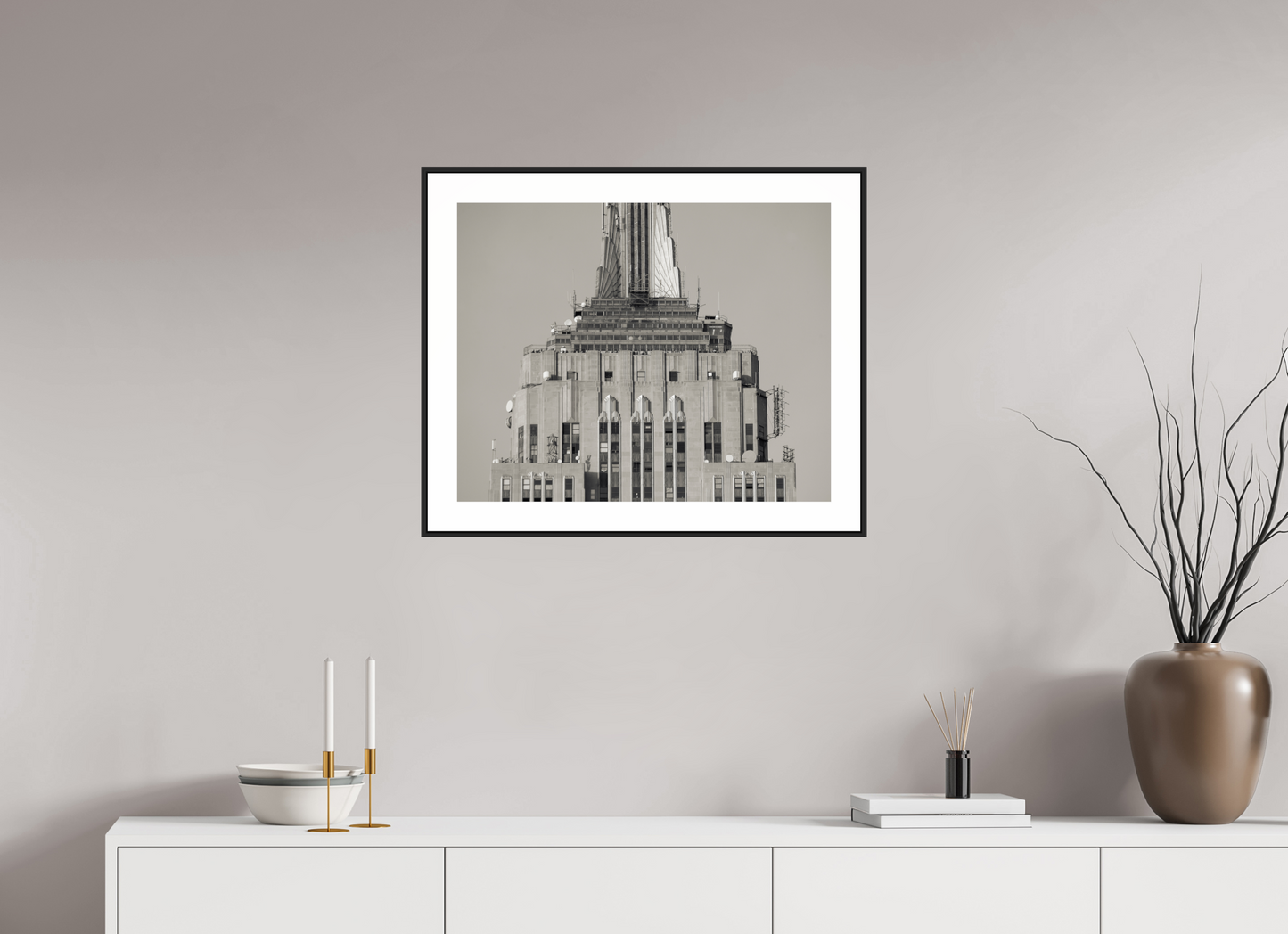 25 x 20″, Black Matte Frame Top of the Empire State Building