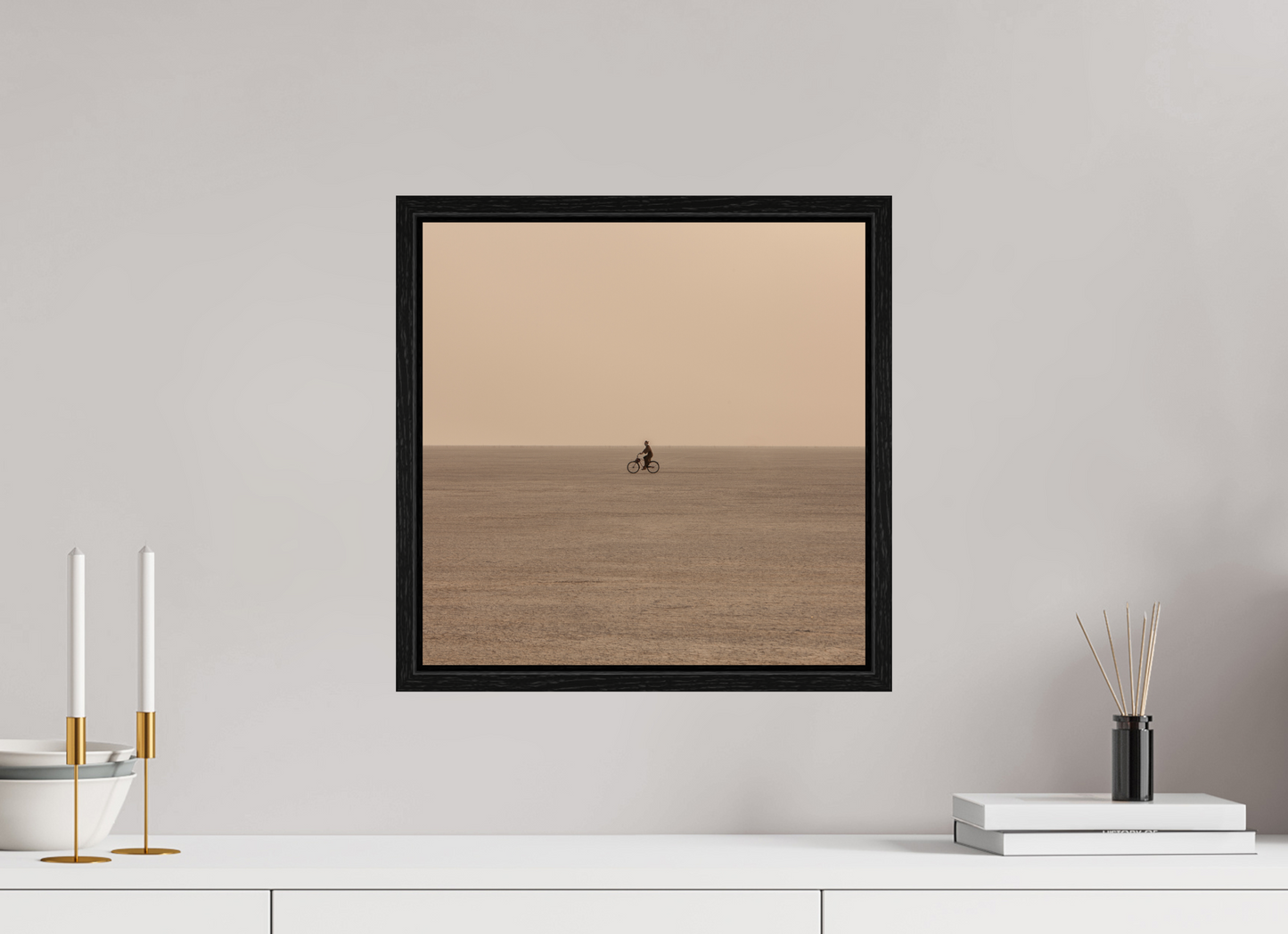 15 x 15″, Floater Frame Burning Man - Woman on Bike