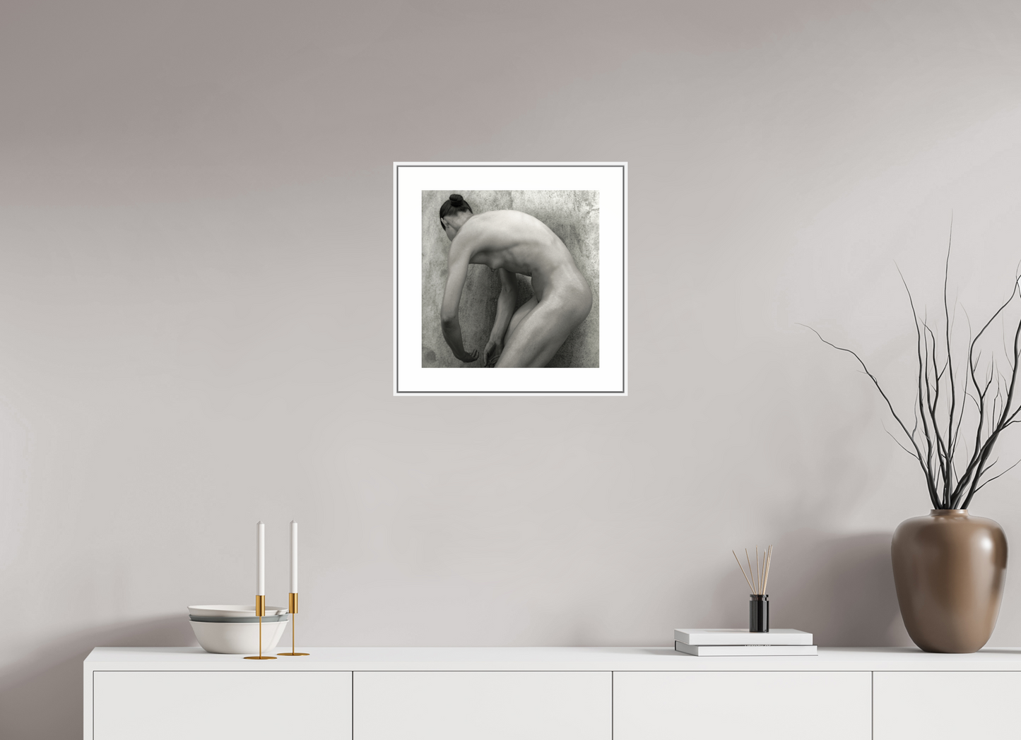 15 x 15″, White Matte Frame Nude No.60 - square