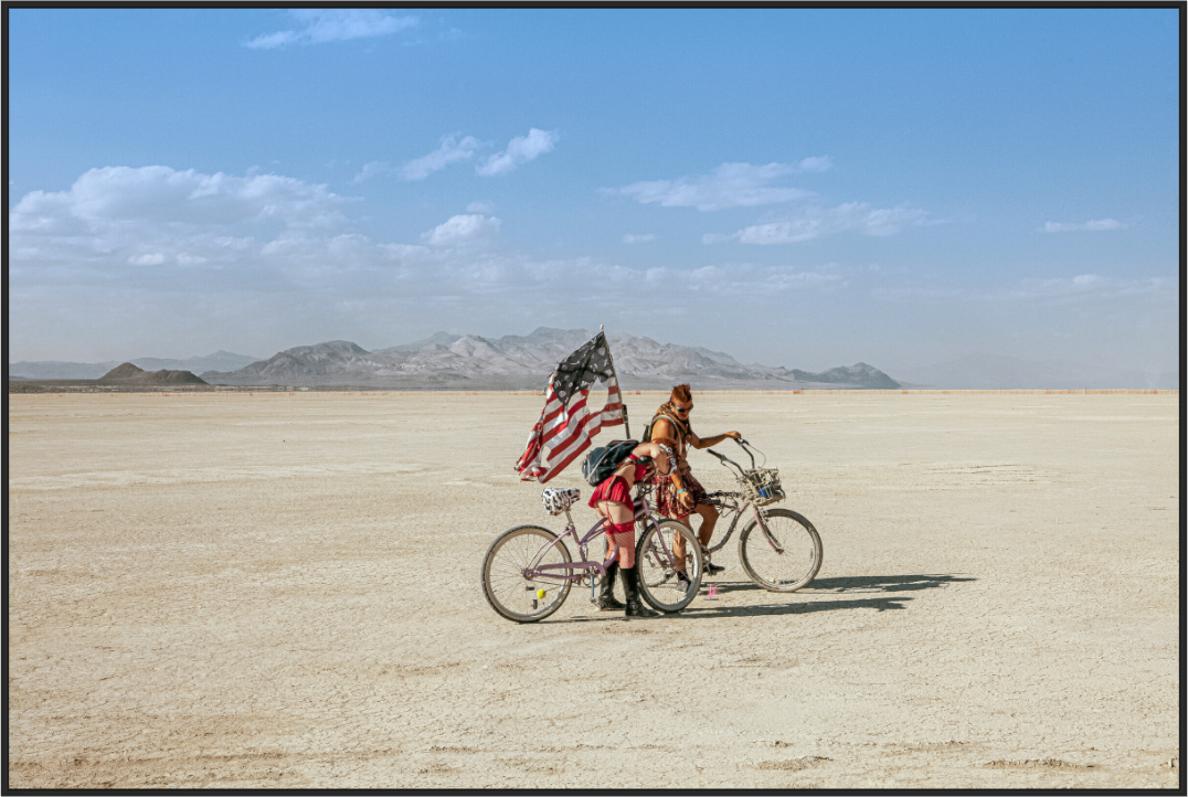 Burning Man - Two with Bikes and USA Flag