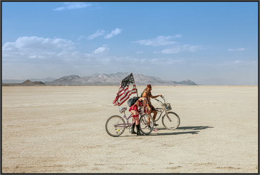 Burning Man - Two with Bikes and USA Flag