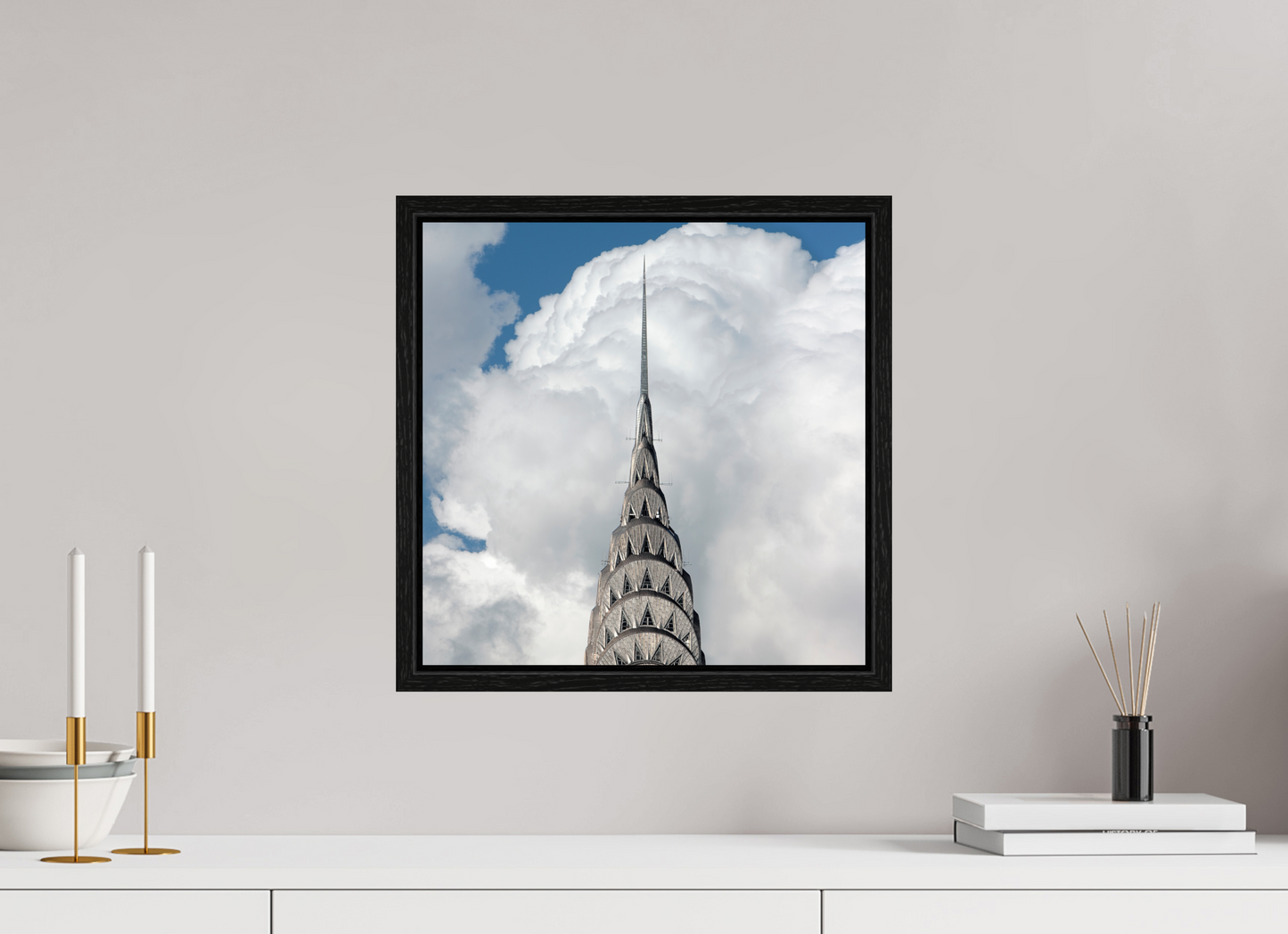 15 x 15″, Floater Frame Chrysler Building with Clouds