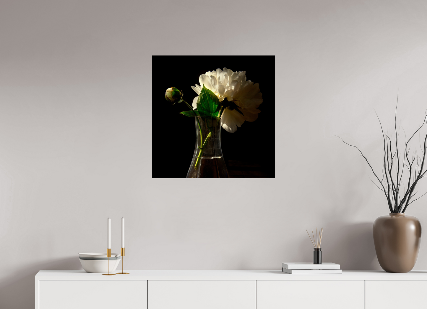 25 x 25″, Frameless Acrylic Glass Flowers in Vase