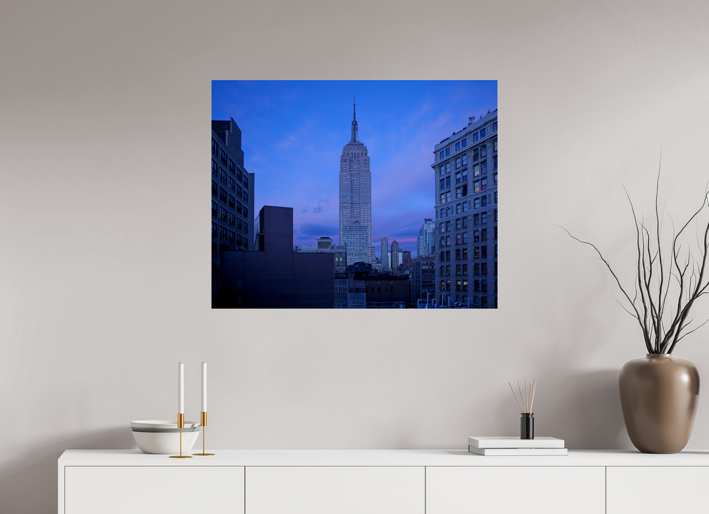 35 x 28″, Frameless Acrylic Glass The Empire State Building at Dusk
