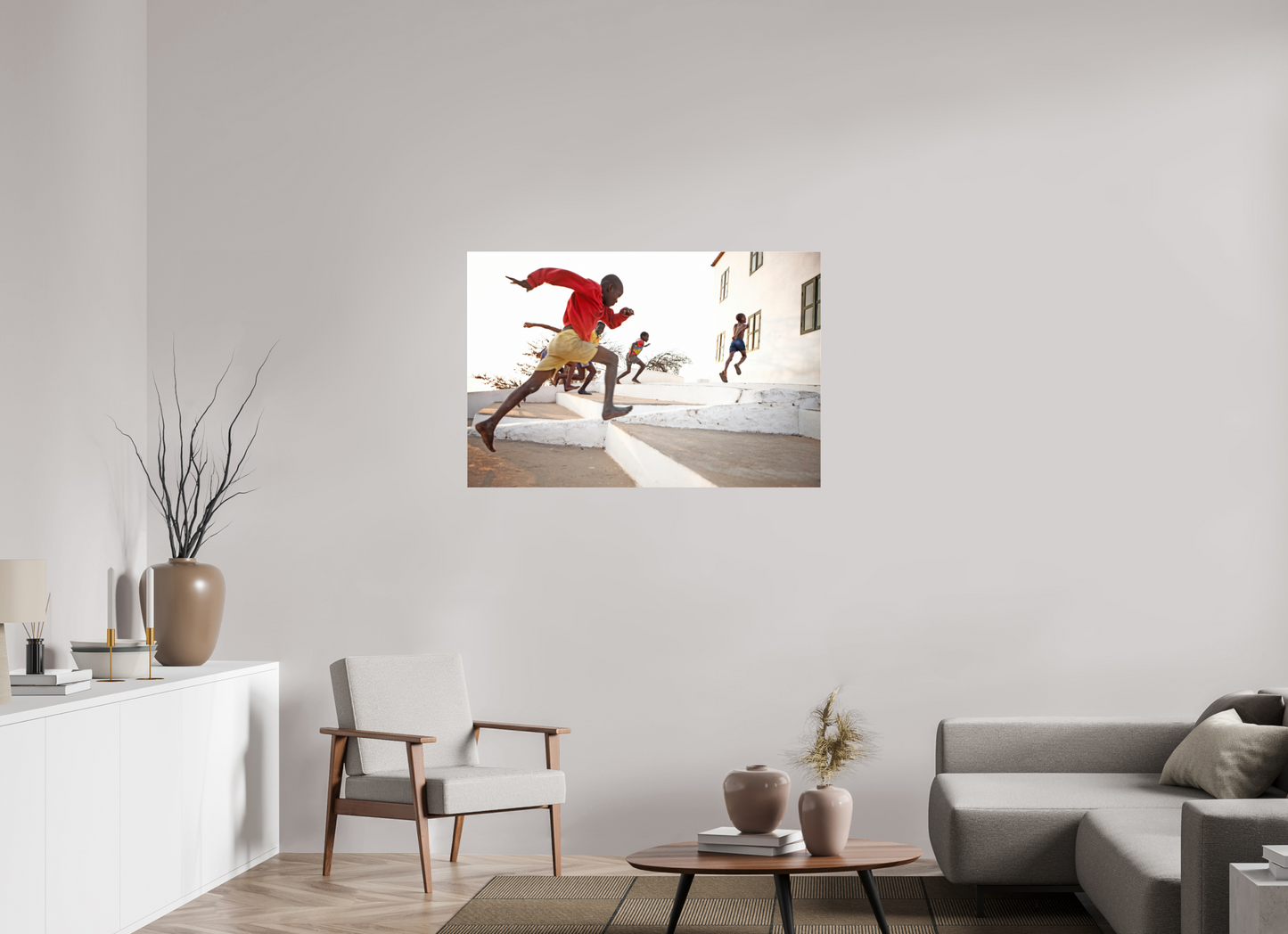 45 x 30″, Frameless Acrylic Glass Angolan Boys Running