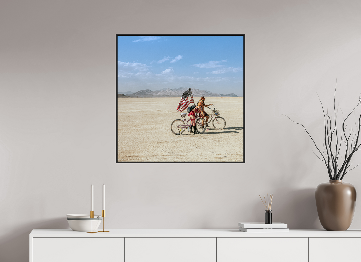 Burning Man - Two with Bikes and USA Flag