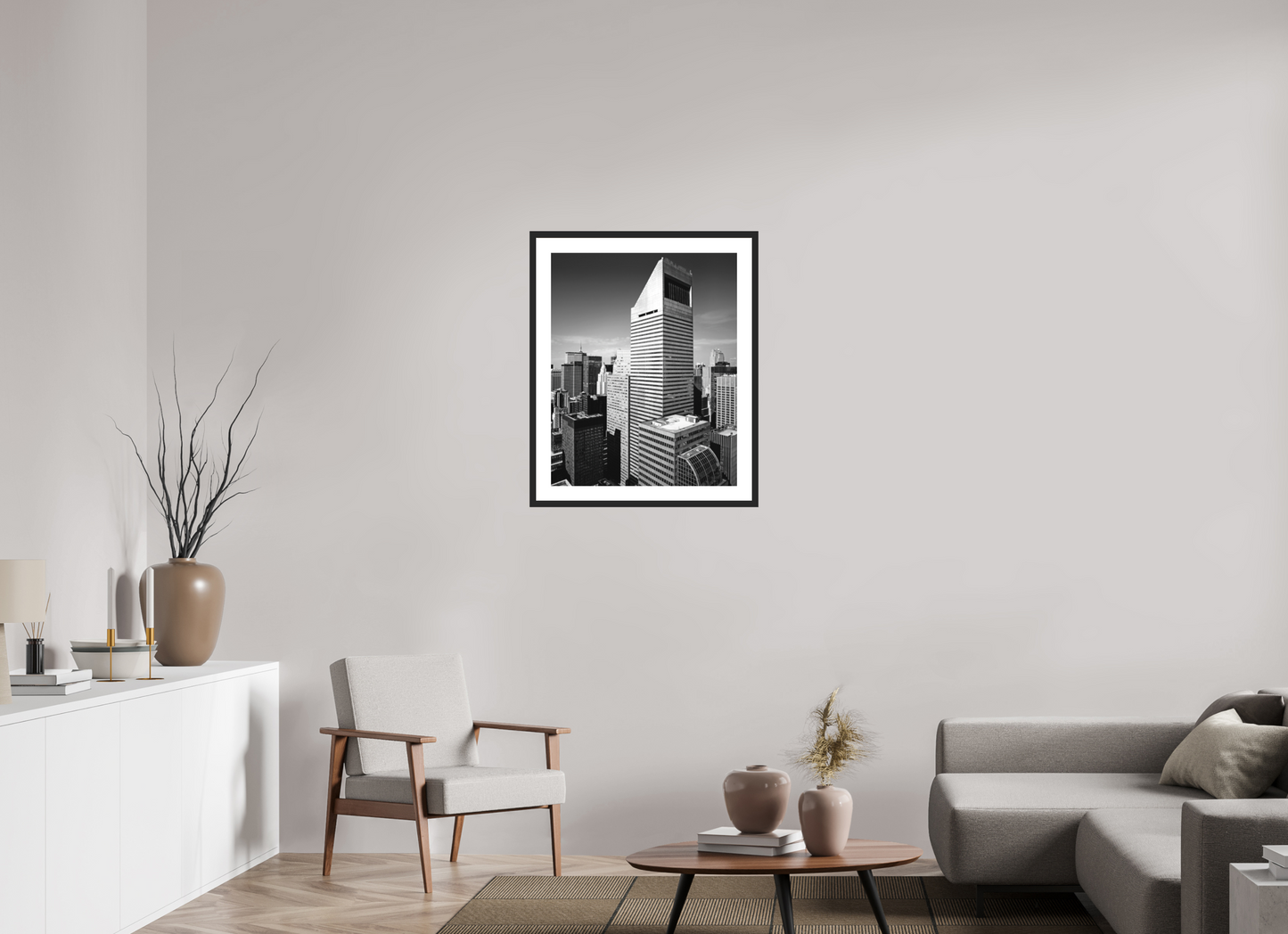24 x 30″, Solid 0.8" Black Wood Frame With 2" Natural White Passe-Partout with Museum Glass Citigroup Tower
