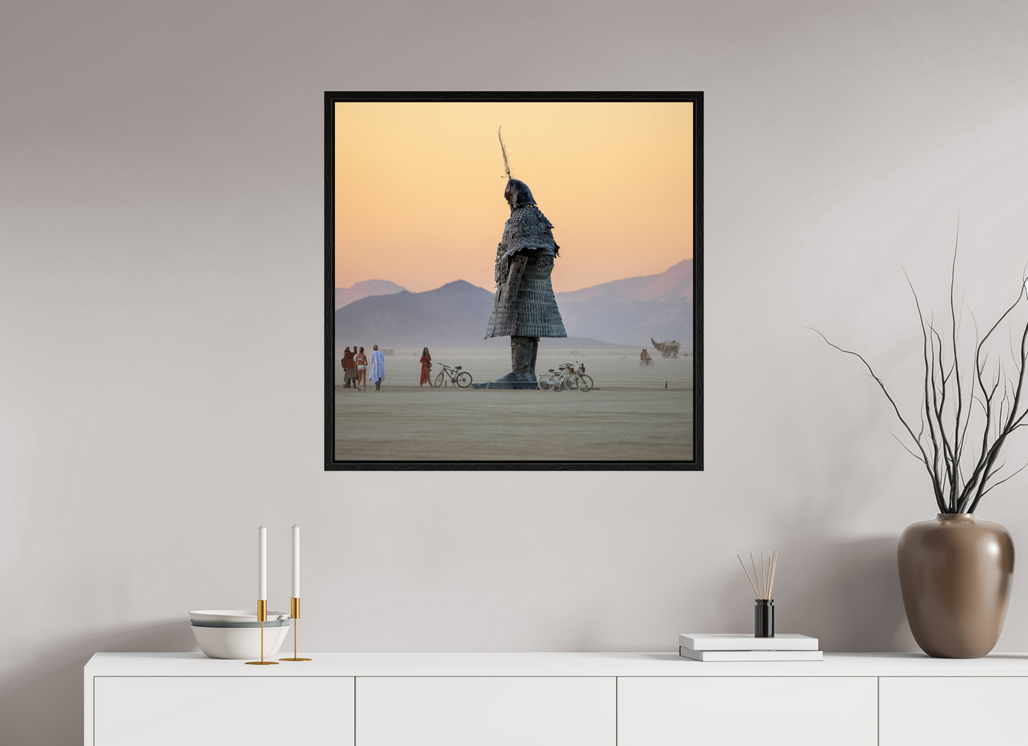 30 x 30″, Floater Frame Burning Man - The Samurai with Admirer