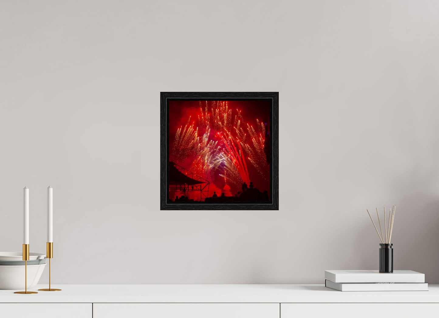 10 x 10″, Floater Frame Burning Man - Red Fireworks