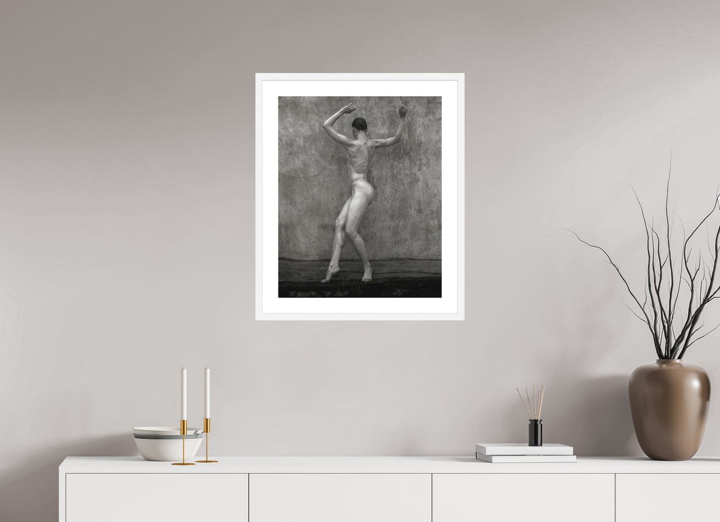 20 x 24.6″, Solid 0.8" White Wood Frame With 2" Natural White Passe-Partout with Museum Glass Nude No. 46