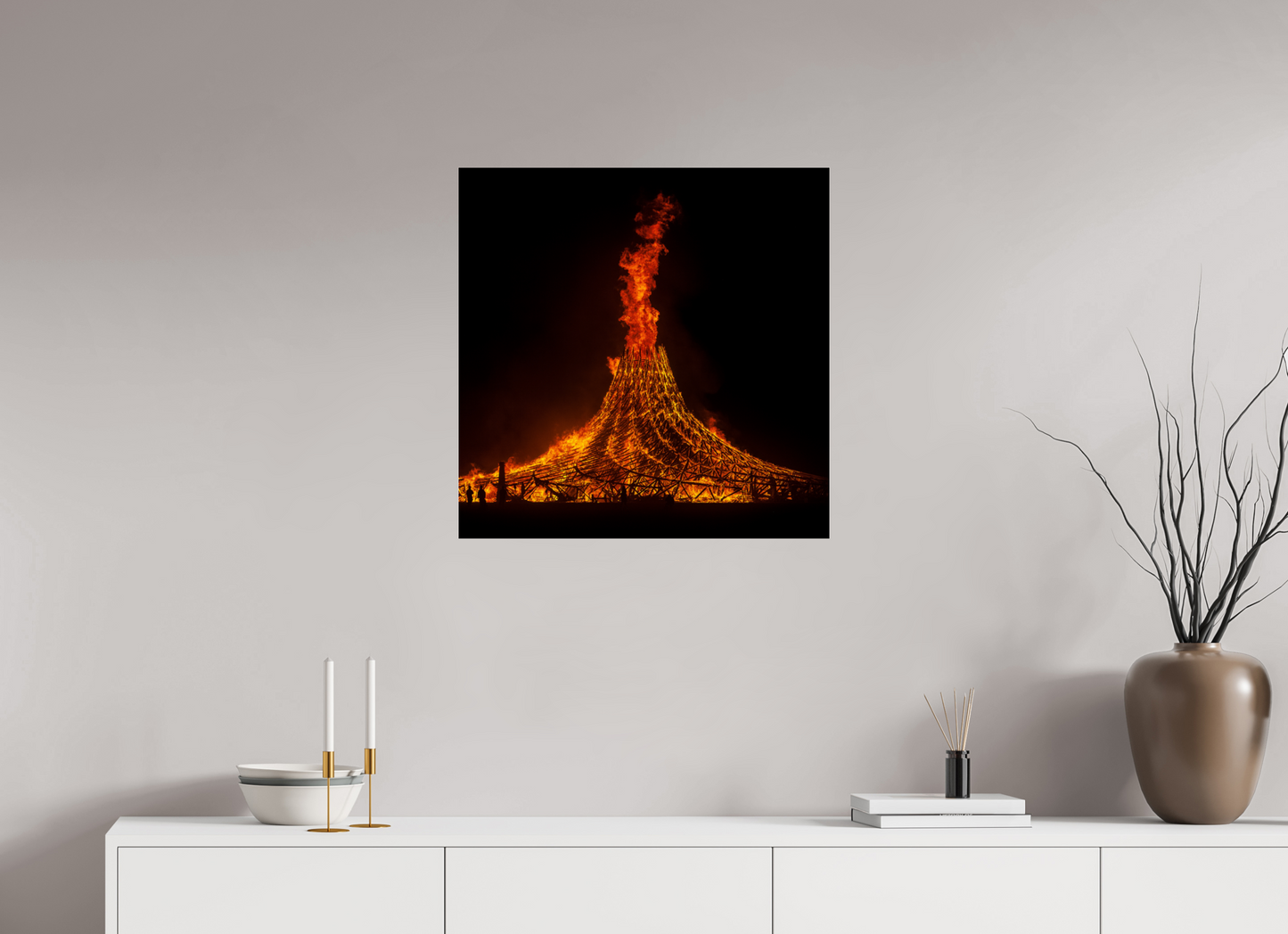 25 x 25″, Frameless Acrylic Glass Burning Man - Temple Burn 1