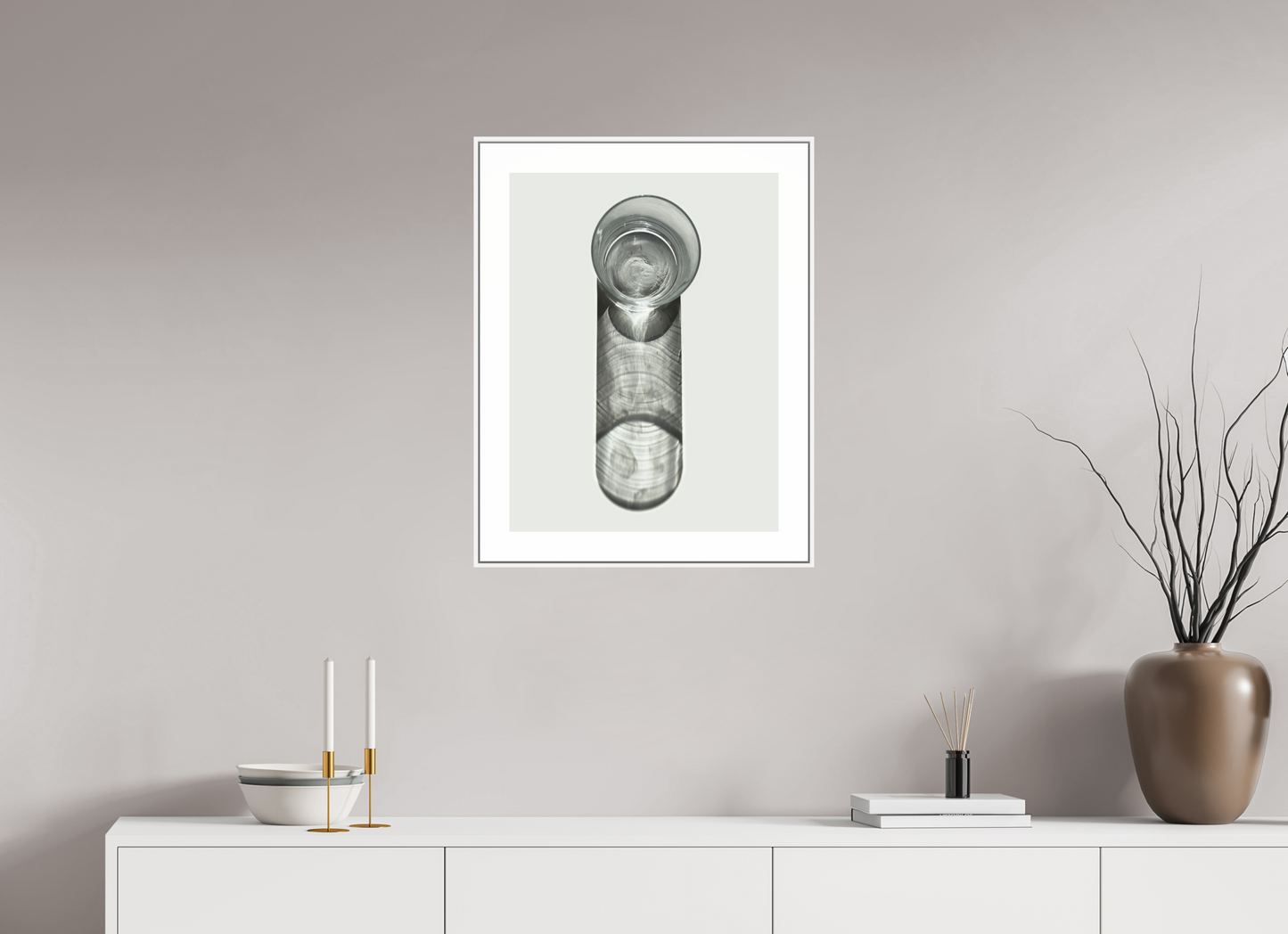 18 x 24″, White Matte Frame Water Glass with Shadow