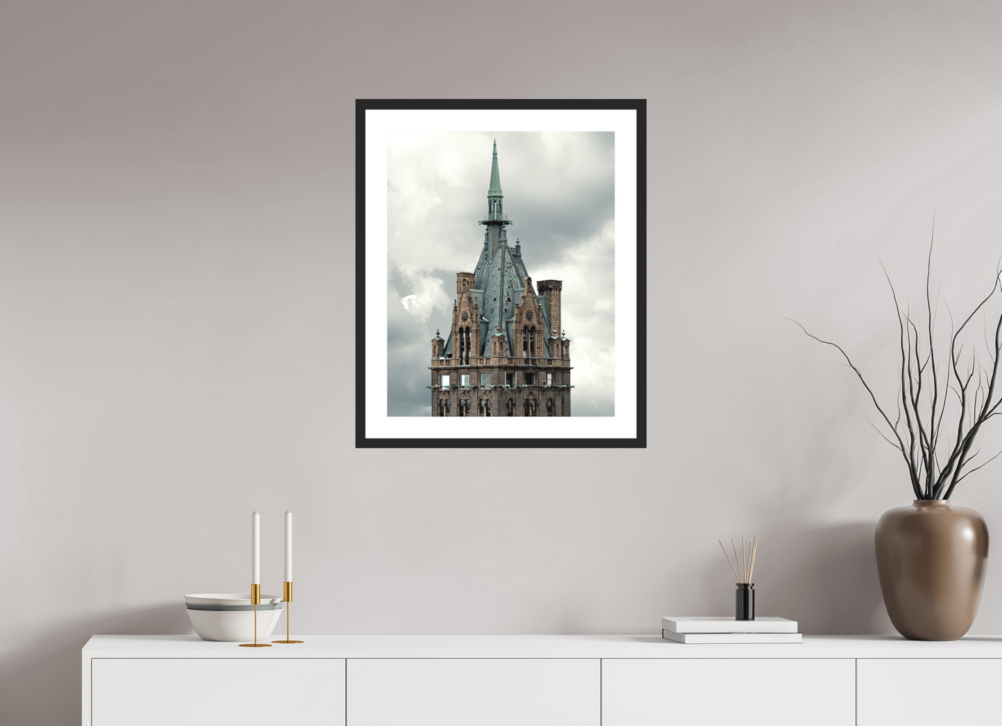 20 x 25″, Solid 0.8" Black Wood Frame With 2" Natural White Passe-Partout with Museum Glass The Sherry Netherland Hotel