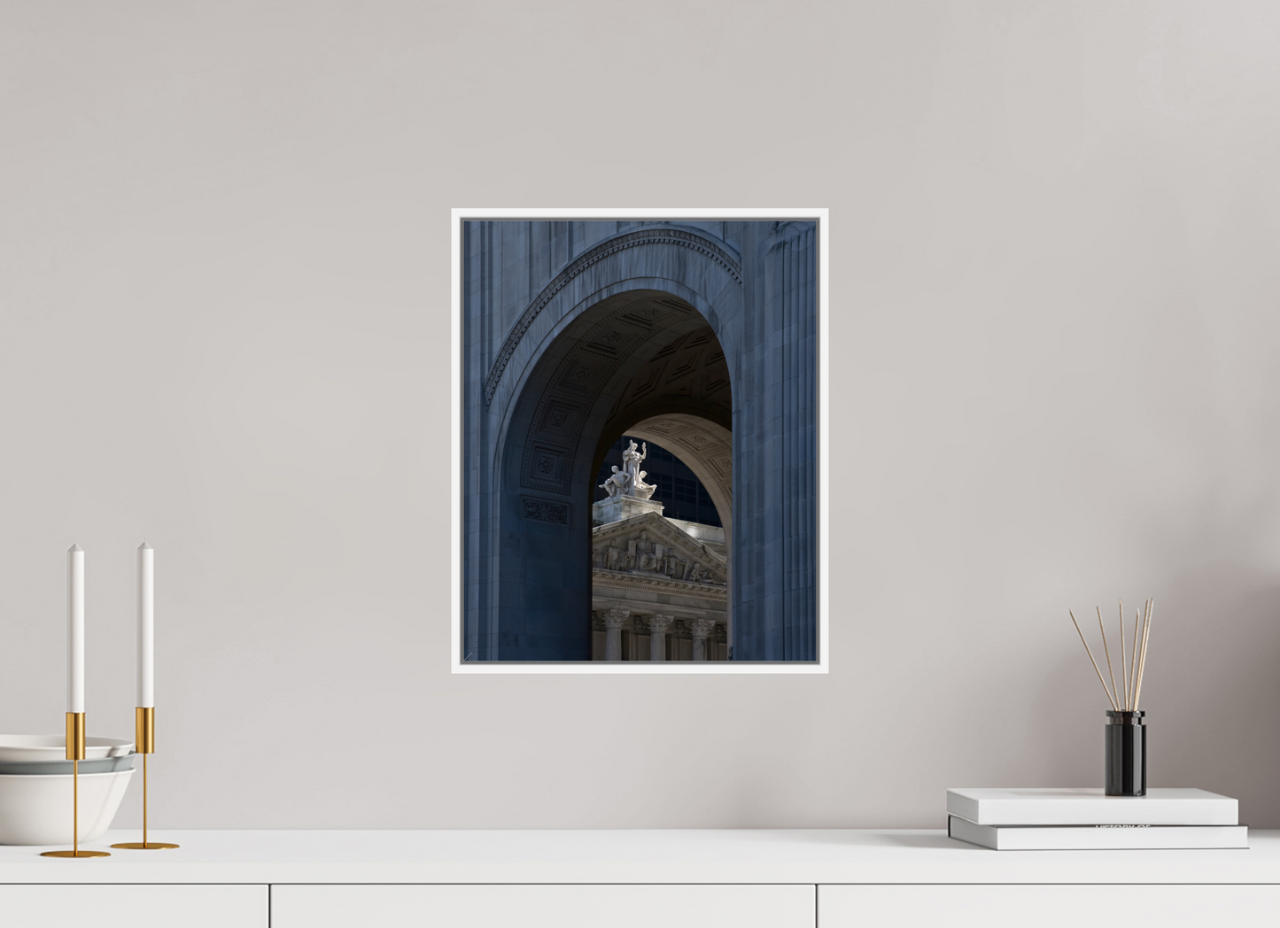 12 x 15″, White Matte Frame, No Border Arches with Sculptures