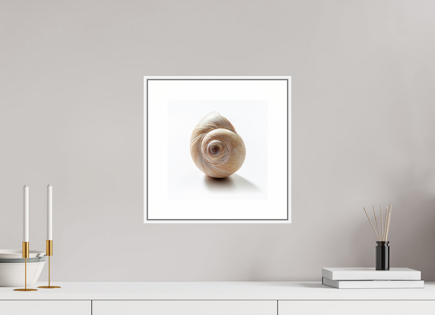 10 x 10″, White Matte Frame Large Sea Shell