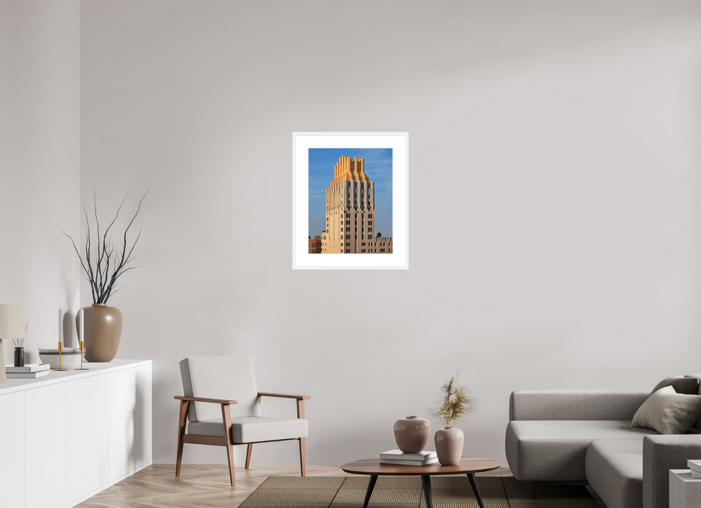 20 x 25″, Solid 0.8" White Wood Frame With 3" Natural White Passe-Partout with Museum Glass Barbizon Plaza Hotel