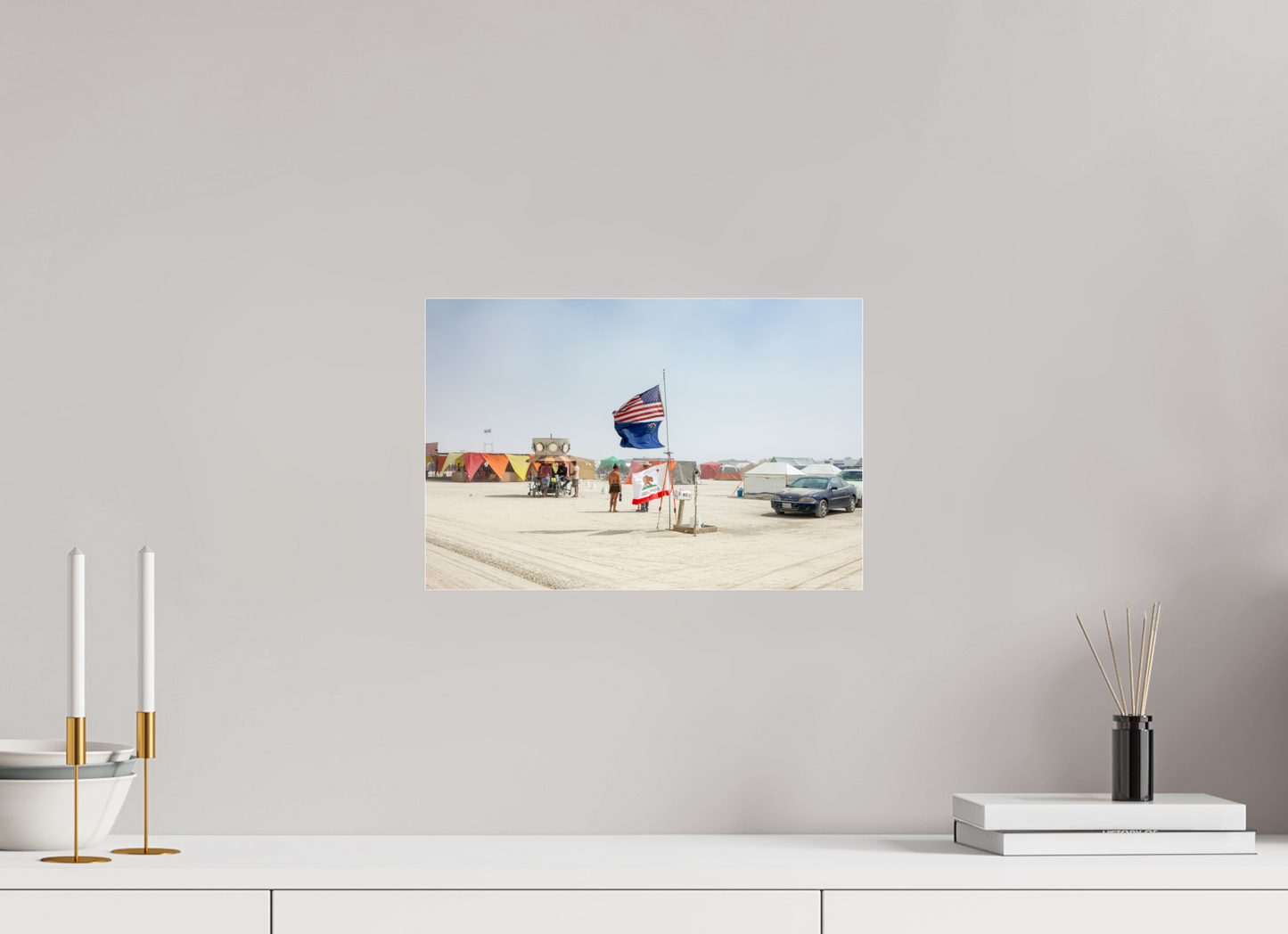 15 x 10″, Photo Print Under Acrylic Glass Burning Man - Two Flags