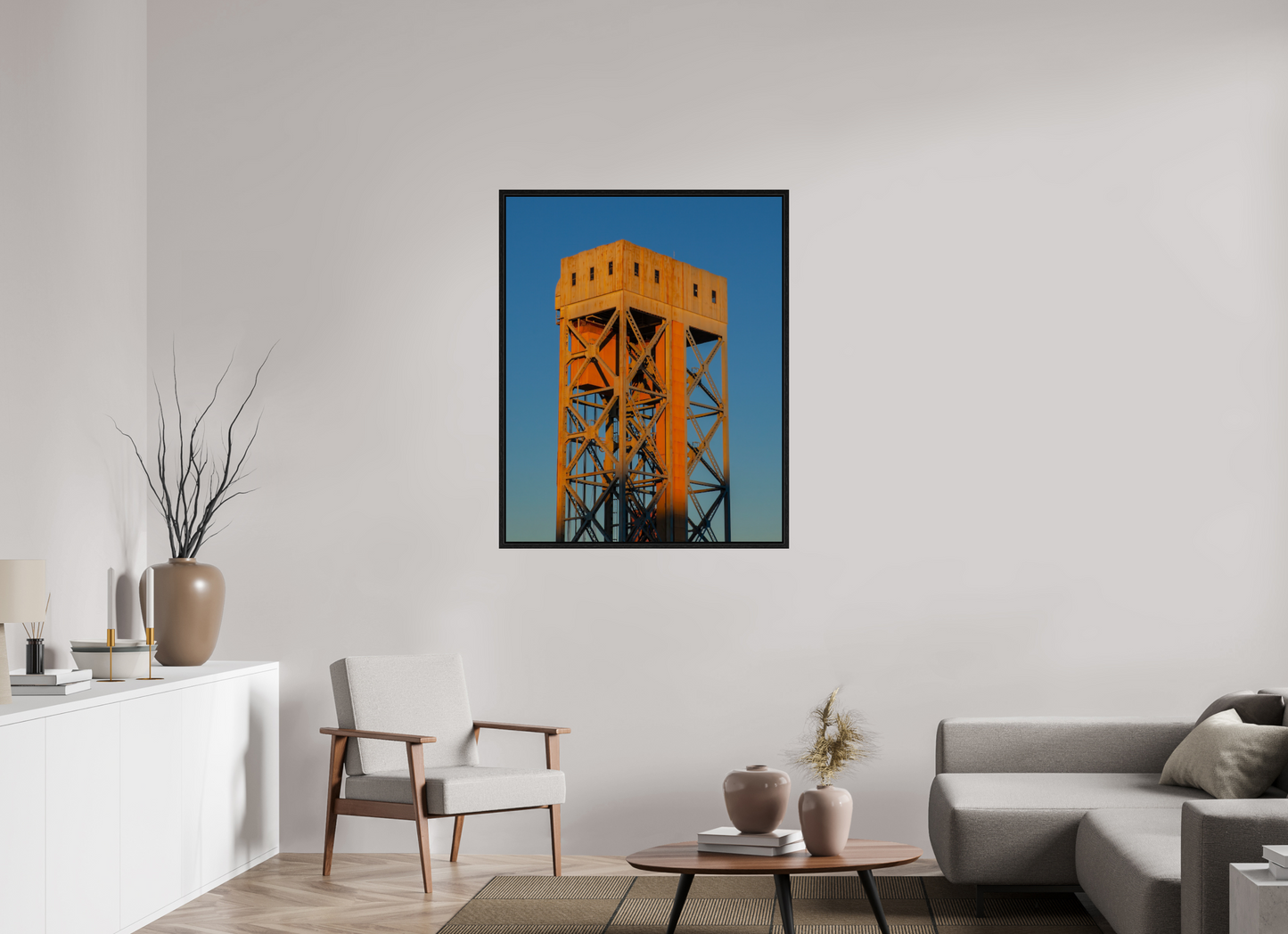 35 x 43.7″, Floater Frame Rusty Work Building