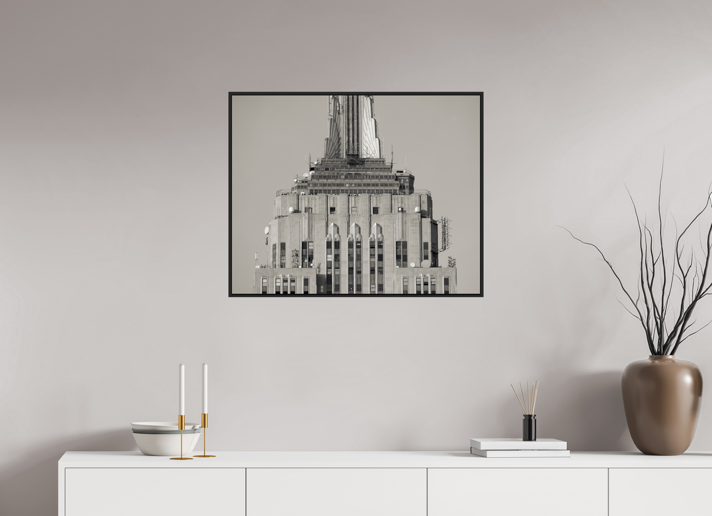 30 x 24″, Black Matte Frame, No Border Top of the Empire State Building