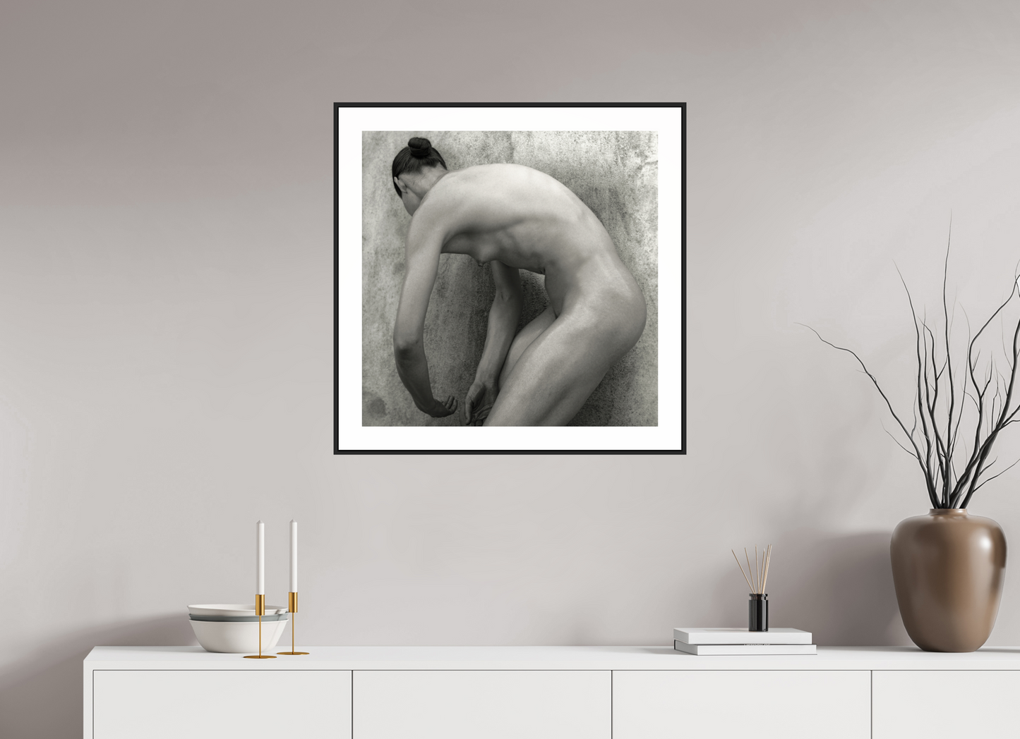 25 x 25″, Black Matte Frame Nude No.60 - square