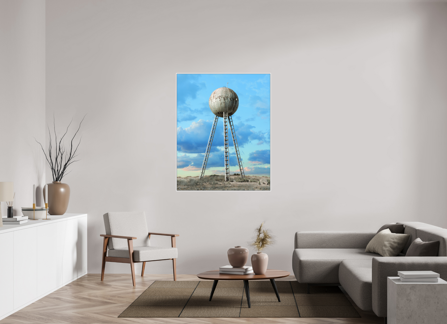 43 x 53.7″, White Matte Frame, No Border Spherical Water Tower - Mexico