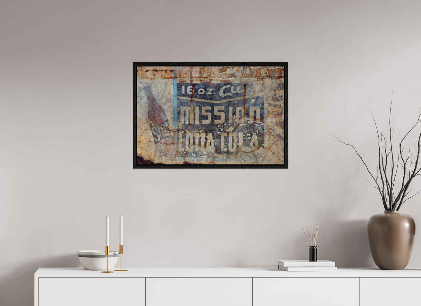 30 x 20″, Floater Frame Mission Lotta Cola Faded Wall