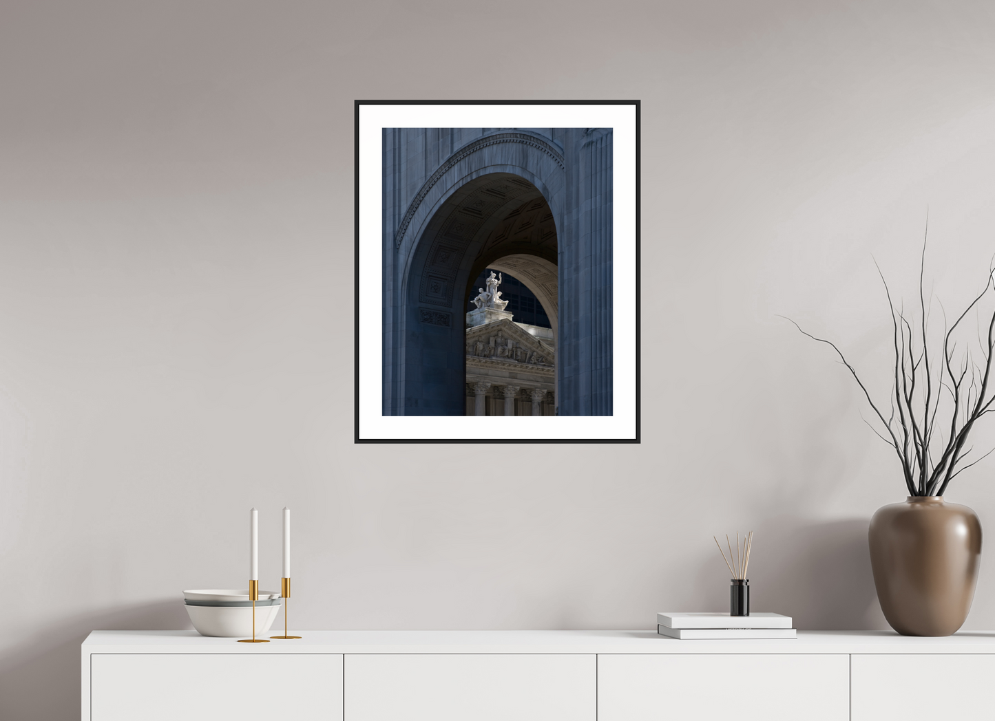 20 x 25″, Black Matte Frame Arches with Sculptures