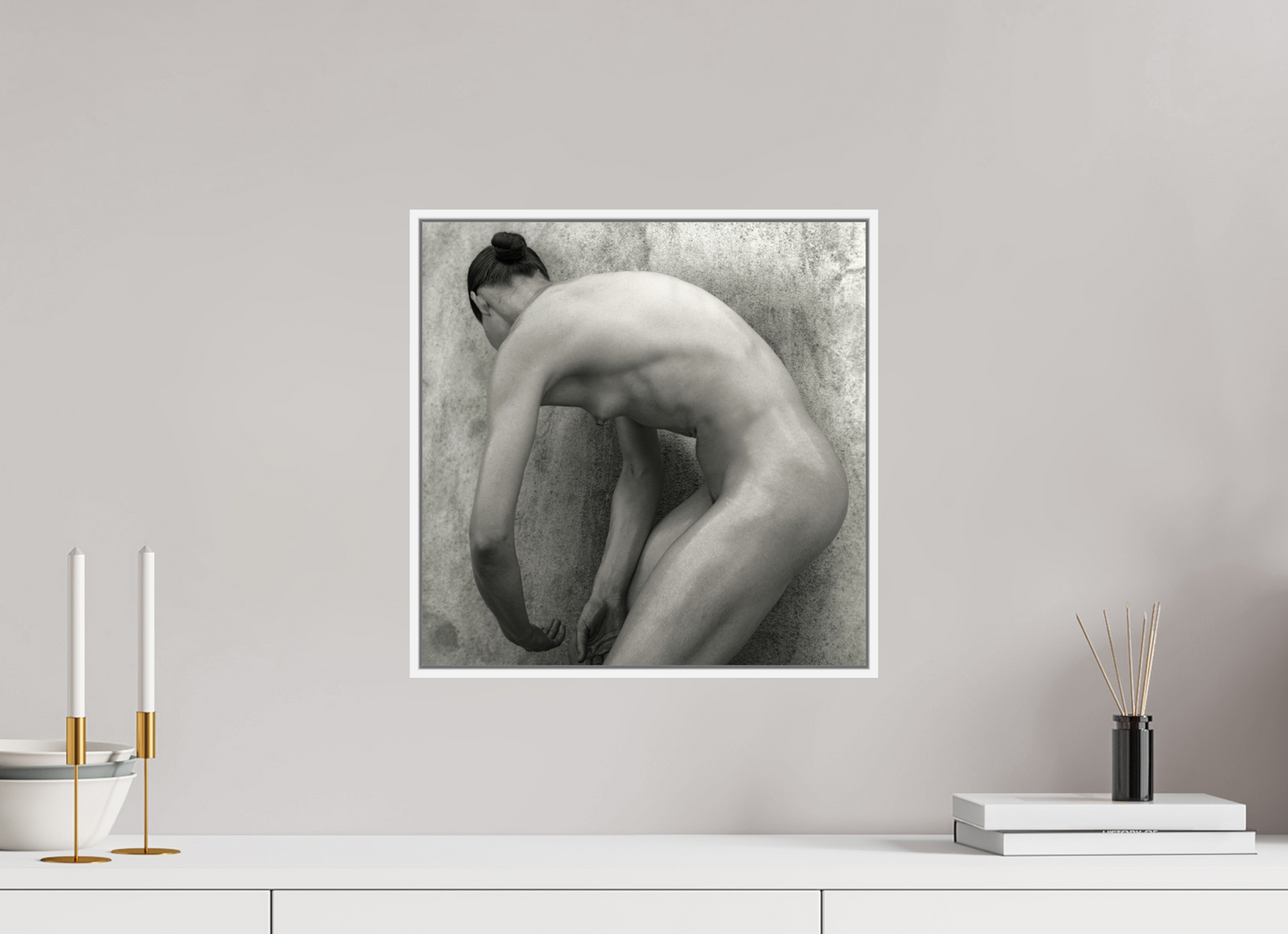 15 x 15″, White Matte Frame, No Border Nude No.60 - square