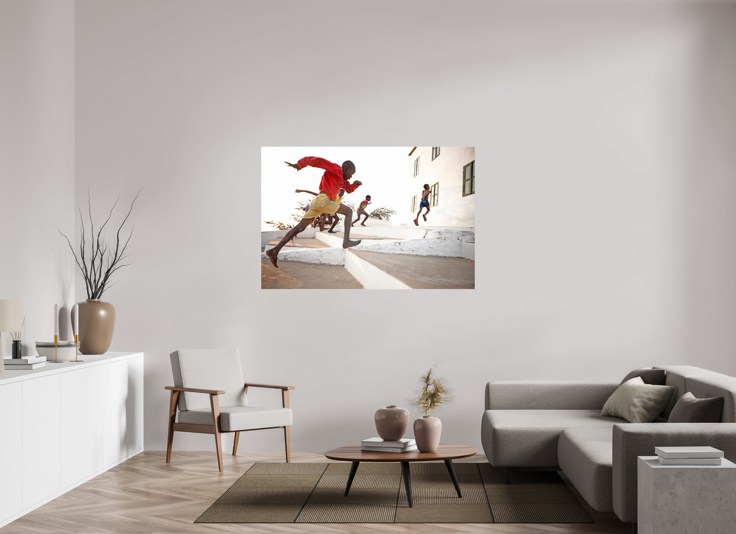60 x 40″, Frameless Acrylic Glass Angolan Boys Running
