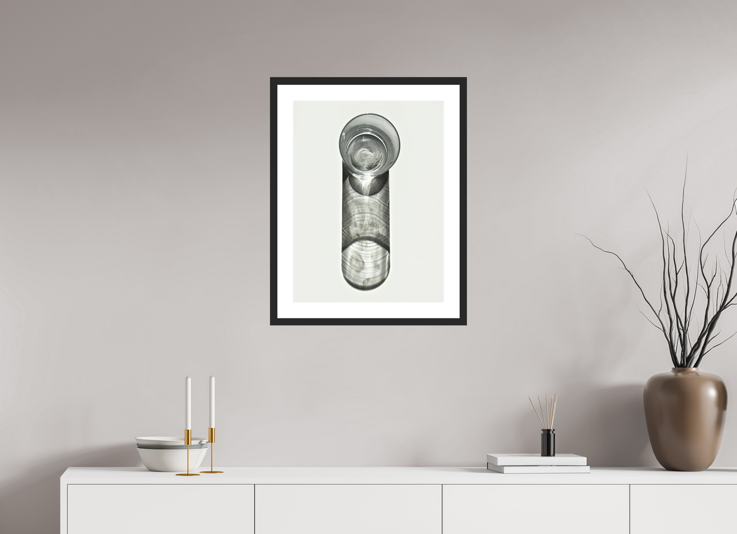 18 x 24″, Solid 0.8" Black Wood Frame With 2" Natural White Passe-Partout with Museum Glass Water Glass with Shadow
