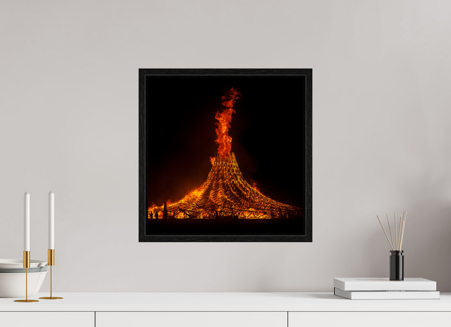 15 x 15″, Floater Frame Burning Man - Temple Burn 1