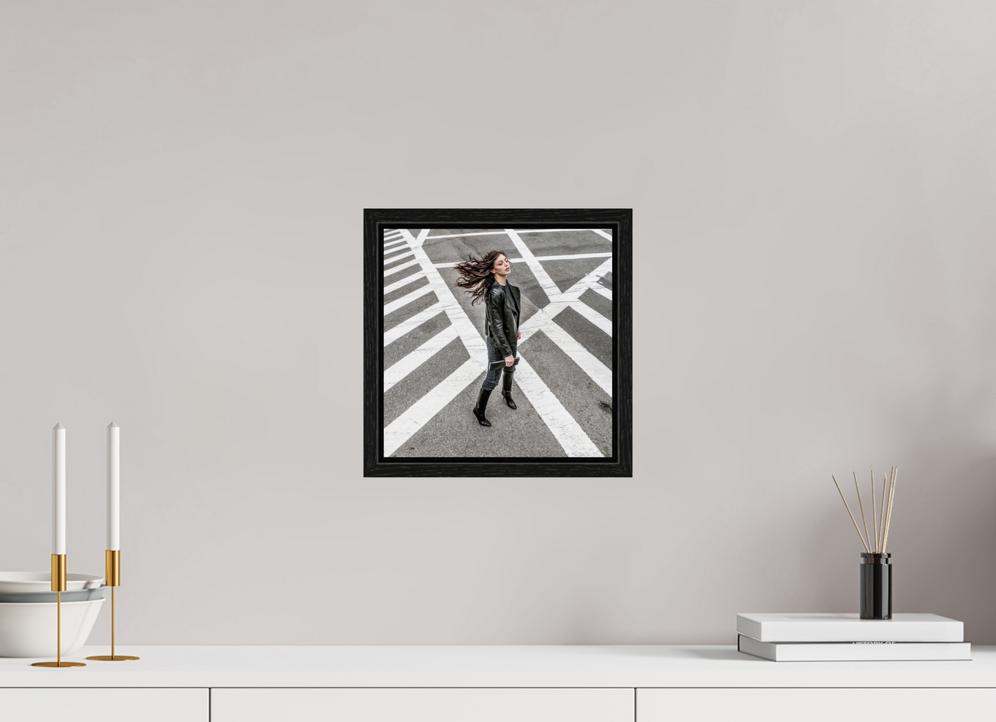 10 x 10″, Floater Frame Woman at Crosswalk