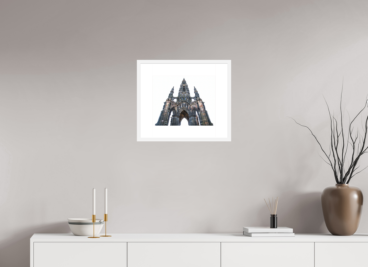 15 x 12″, Solid 0.8" White Wood Frame With 3" Natural White Passe-Partout with Museum Glass The Scott Monument