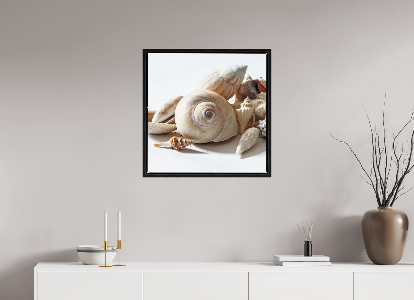 25 x 25″, Floater Frame Sea Shells
