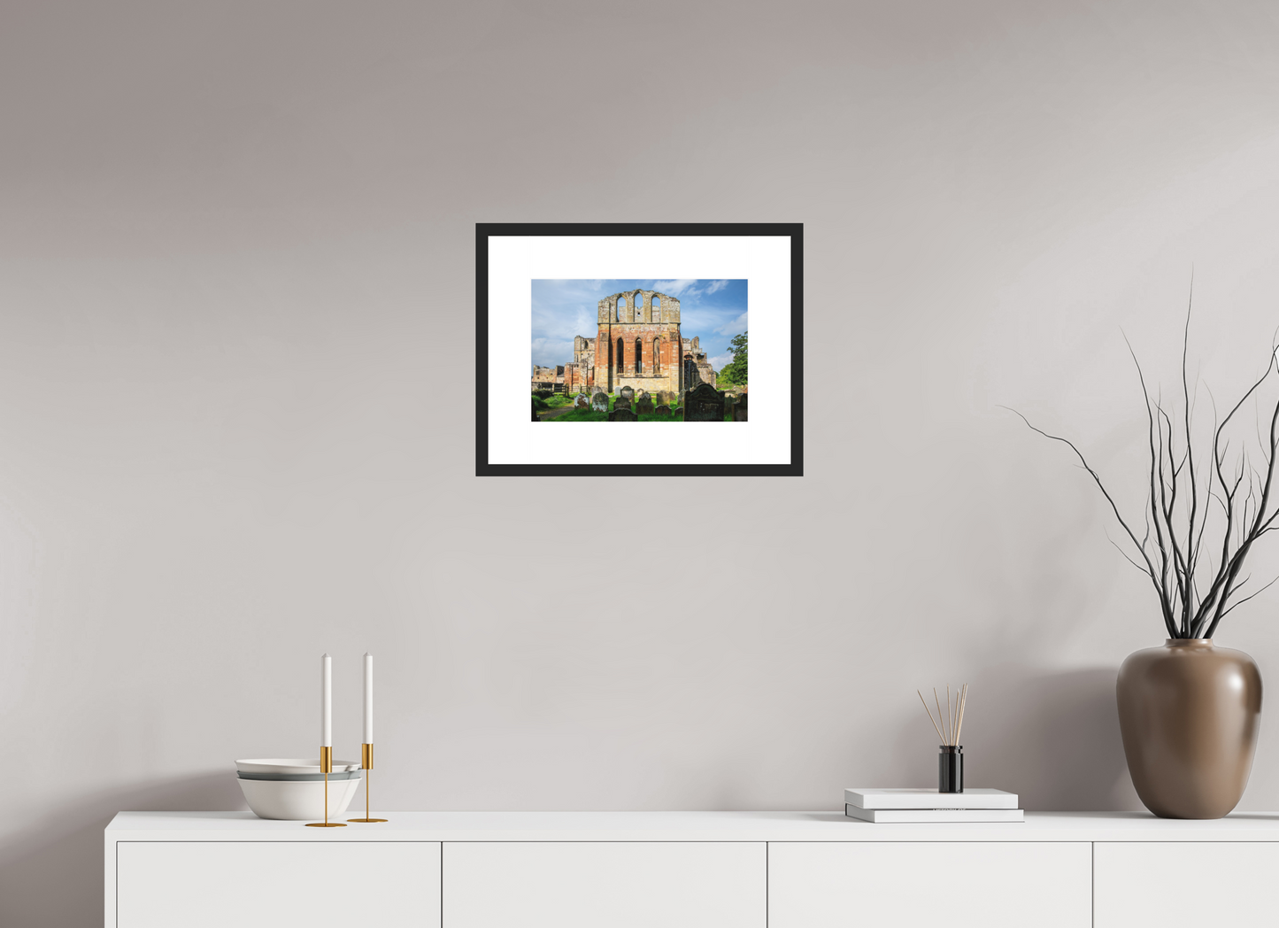 15 x 10″, Solid 0.8" Black Wood Frame With 3" Natural White Passe-Partout with Museum Glass Ruins of Cathedral of Saint Andrew