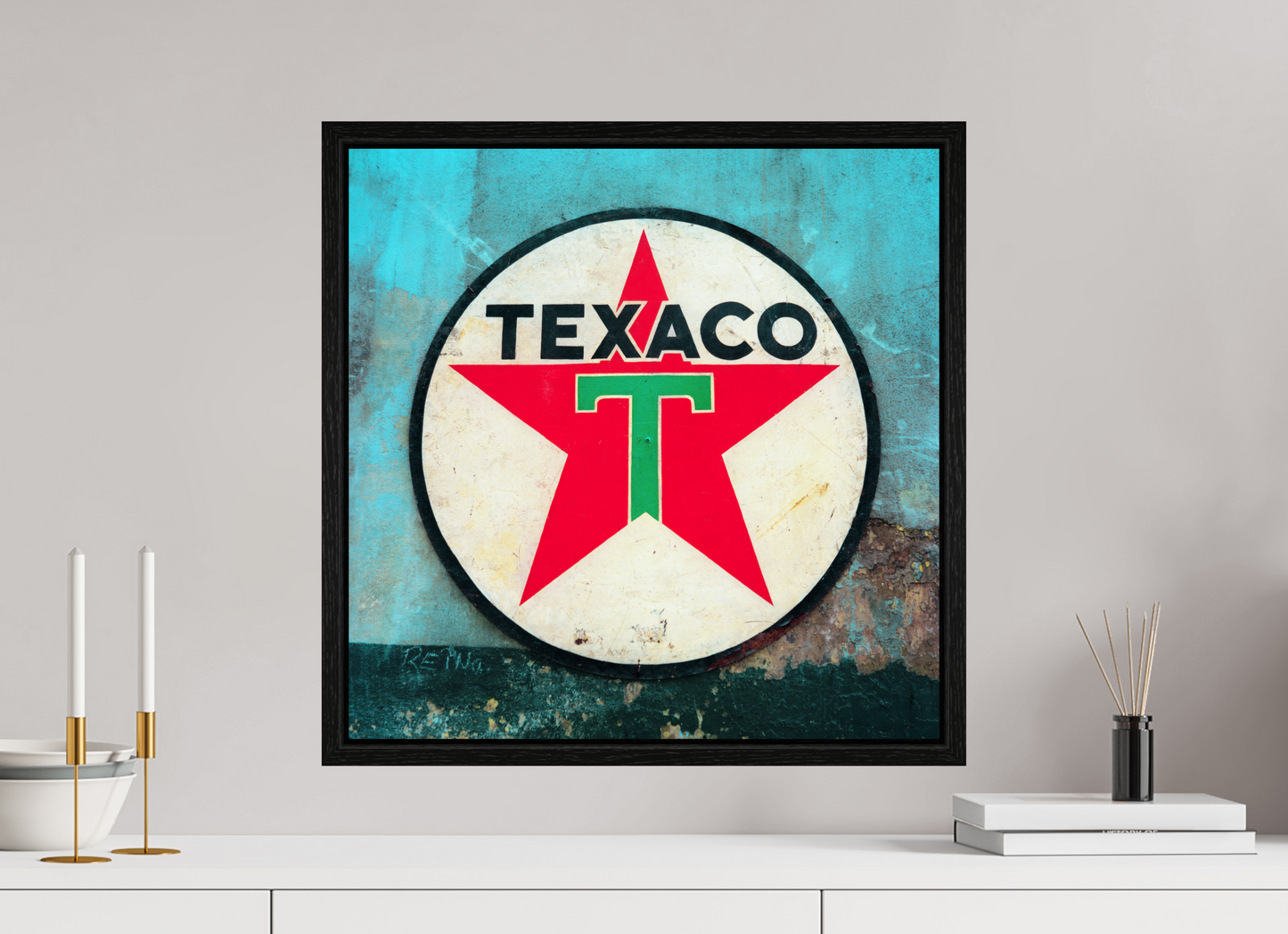 20 x 20″, Floater Frame Texaco Sign Cuba