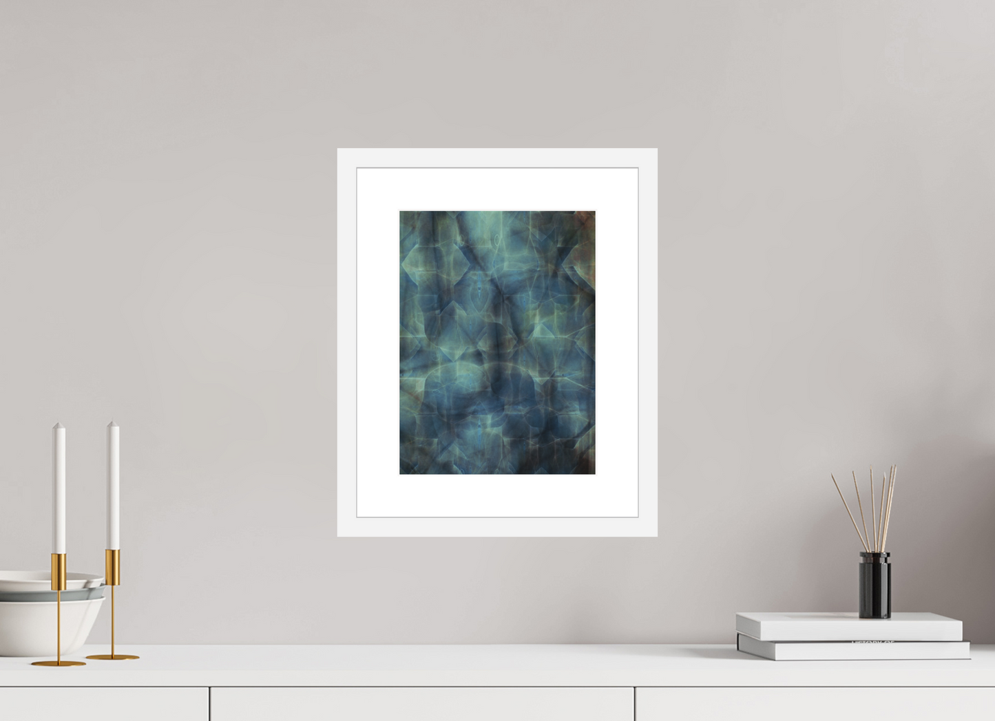 9 x 12″, Solid 0.8" White Wood Frame With 2" Natural White Passe-Partout with Museum Glass Abstract No. 308