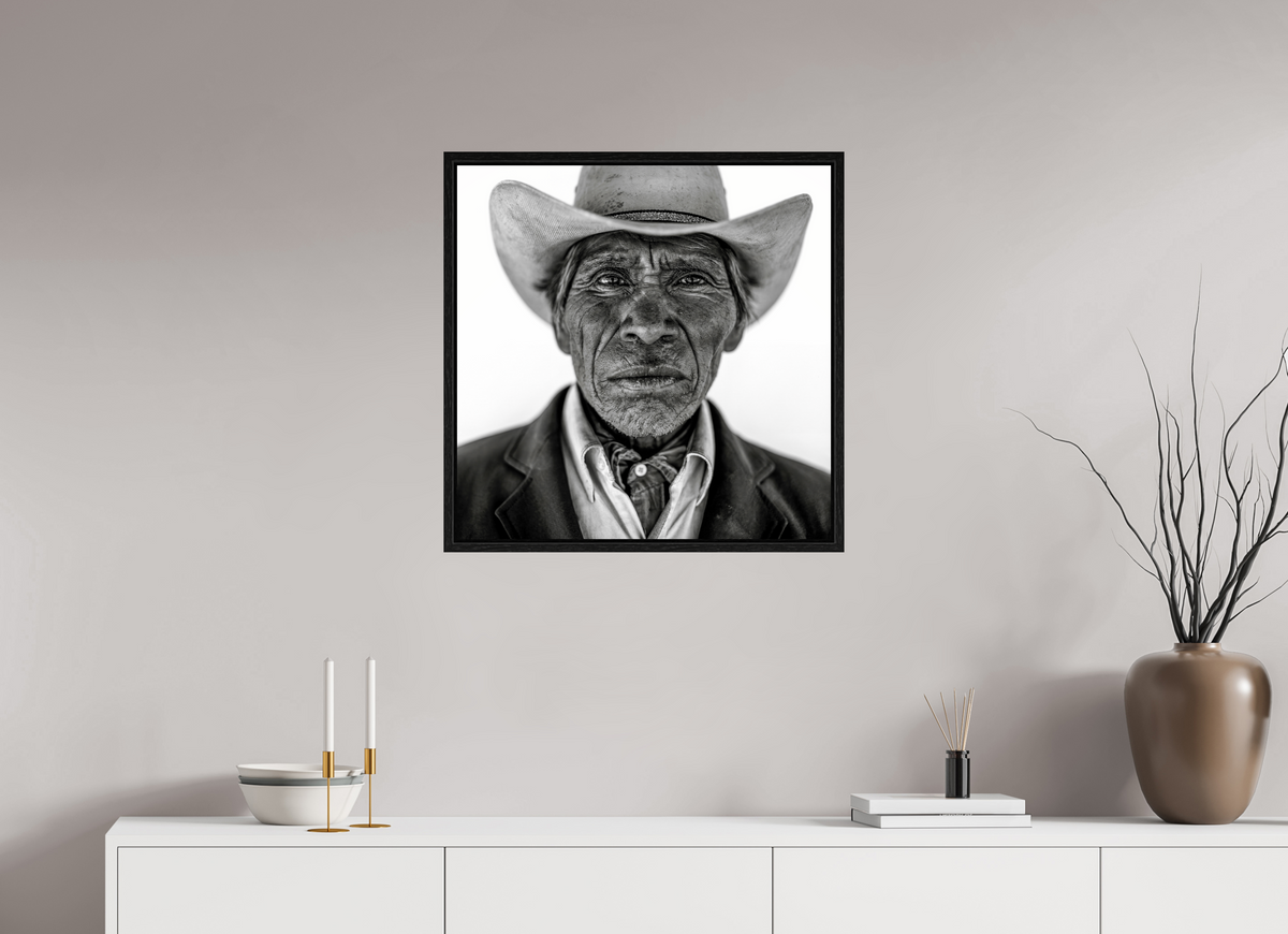 25 x 25″, Floater Frame Tarahumara Cowboy