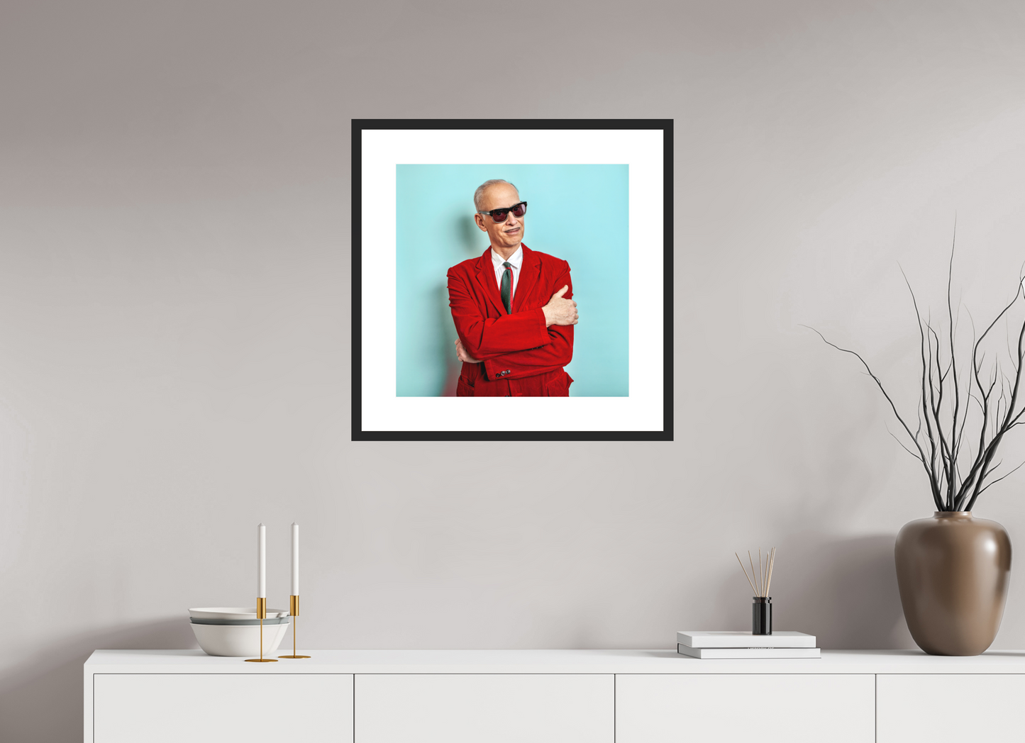 20 x 20″, Solid 0.8" Black Wood Frame With 3" Natural White Passe-Partout with Museum Glass John Waters, Director
