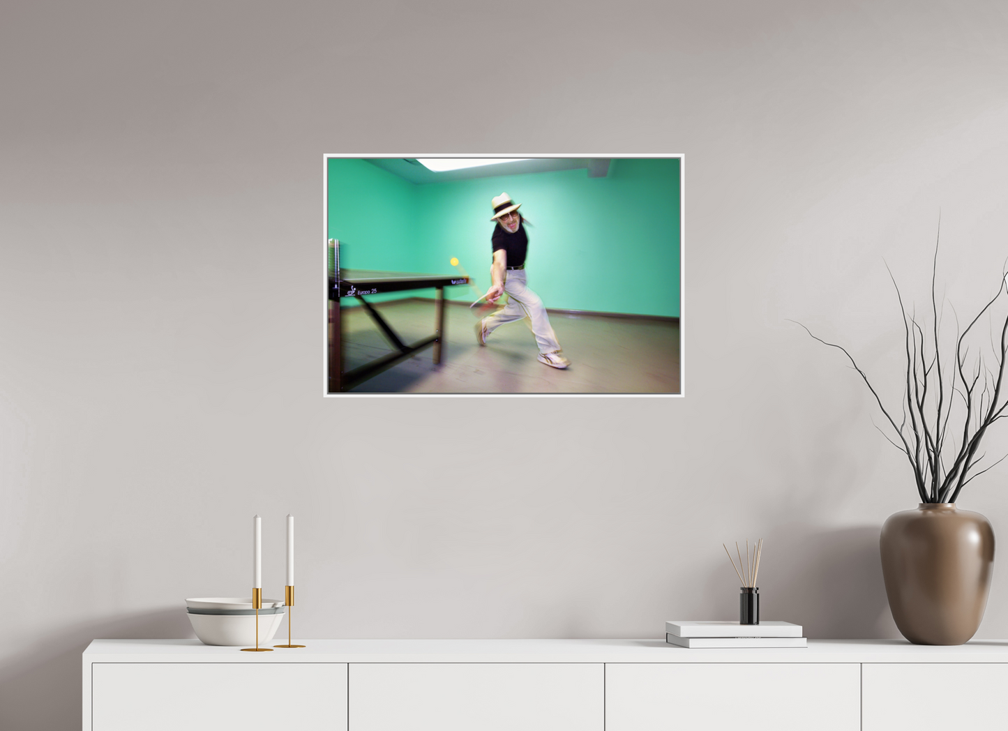 30 x 20″, White Matte Frame, No Border Marty Reisman