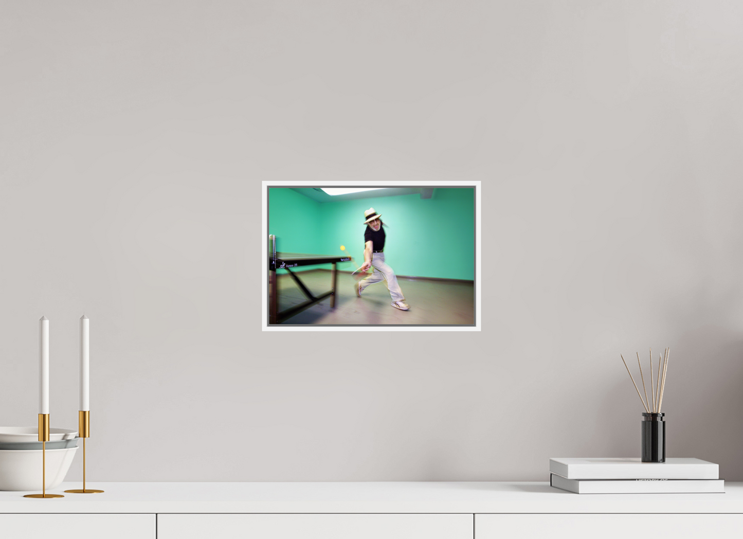 12 x 8″, White Matte Frame, No Border Marty Reisman