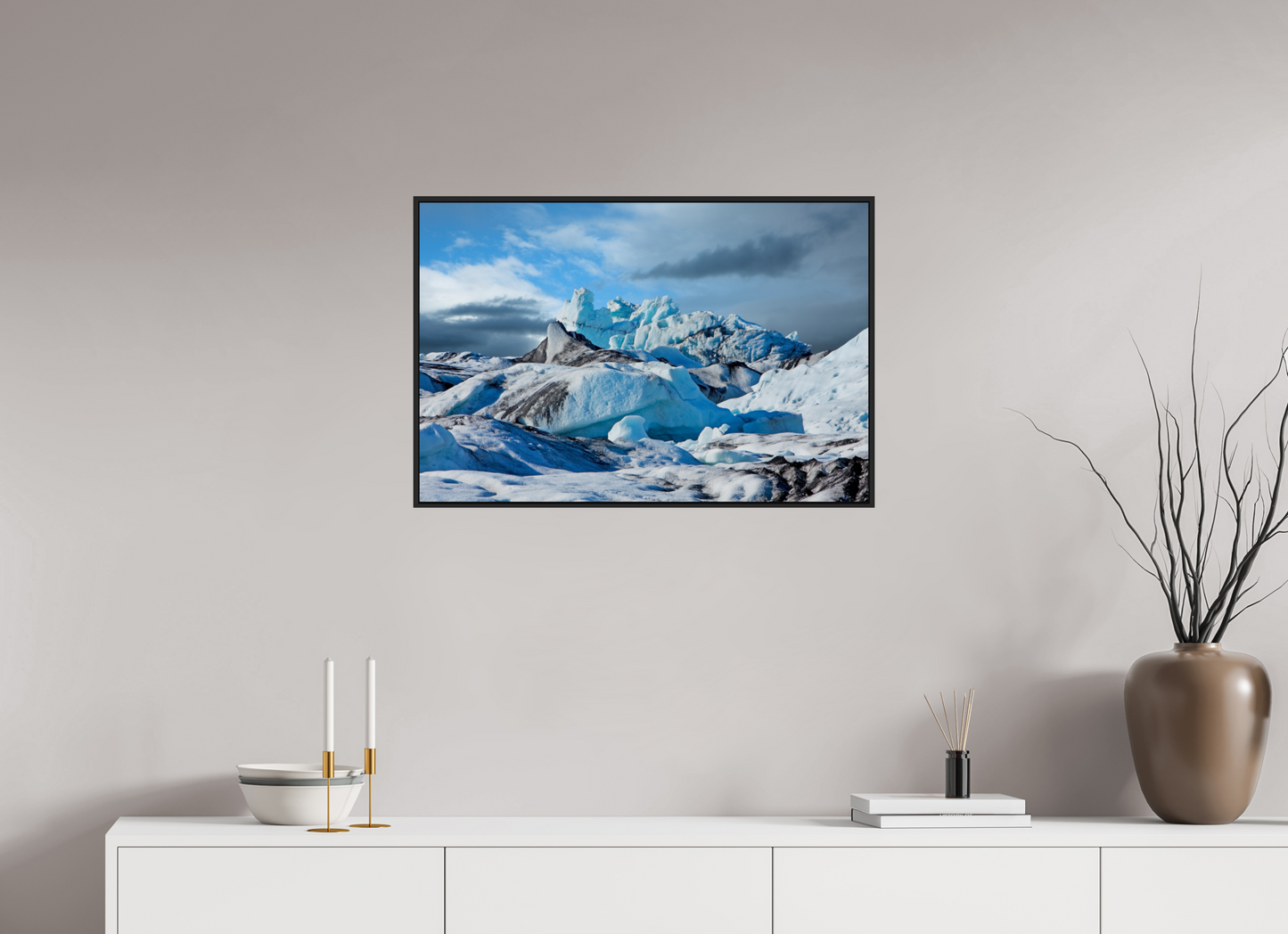 30 x 20″, Black Matte Frame, No Border Iceland Icebergs