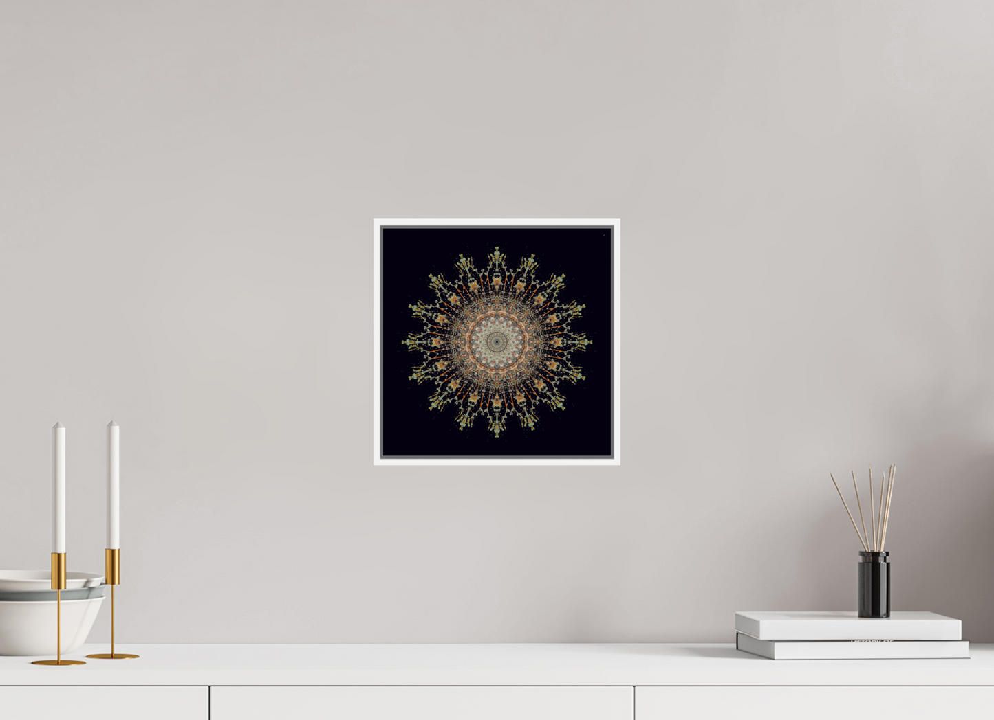 10 x 10″, White Matte Frame, No Border Water Mandala No. 4092