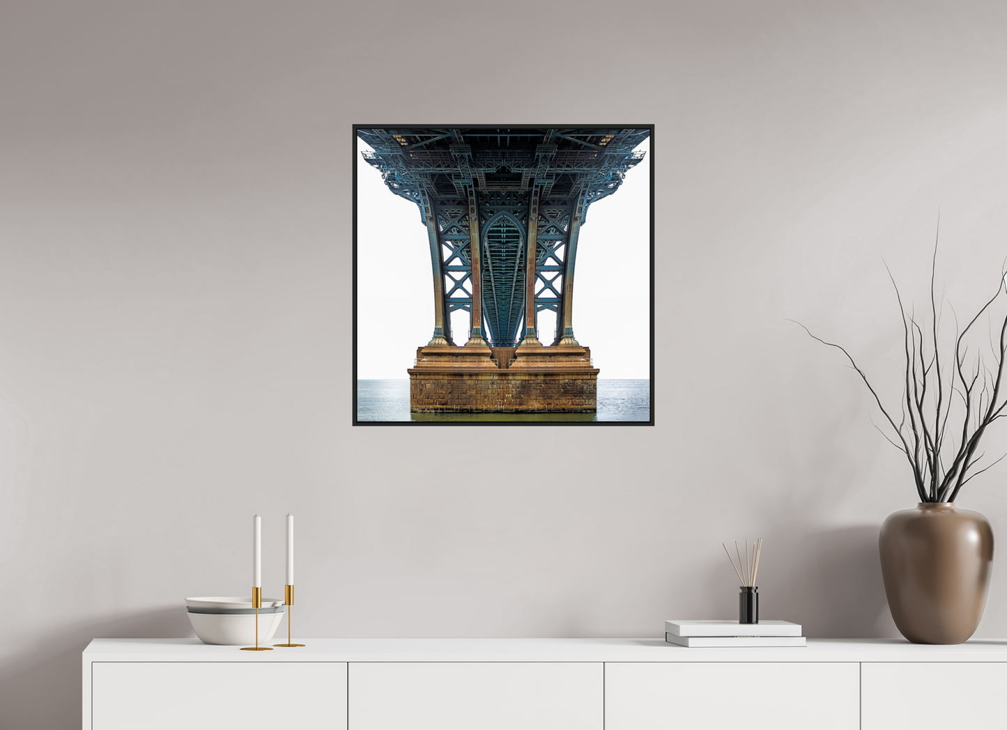 25 x 25″, Black Matte Frame, No Border Manhattan Bridge